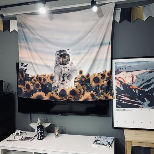 Sunflowers Astronaut Tapestry Wall Hanging Bohemian Beach Mat Polyester Yoga Mat Bedroom Art Carpet Astronaut Wall Tapestries