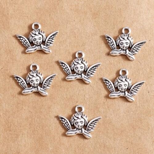 20pcs/lot 20*15mm Retro Silver Color Angel Charms Pendants for Making Necklaces Earrings Bracelet DIY Handmade Jewelry Accessory