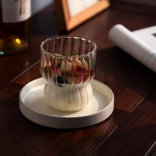 Simple Striped Fat Wine Glasses Cup Creative Irregular Household Ice Cream Cup Milk Breakfast Oatmeal Coffee Mug For Drinkware