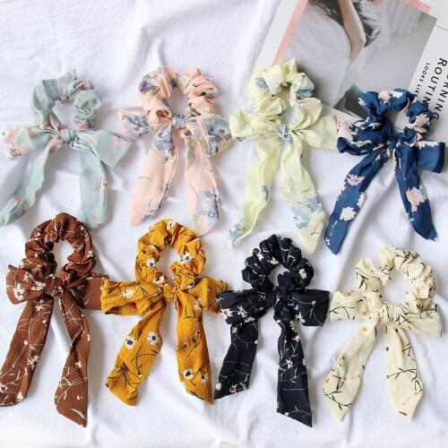 Luxury Bow Streamers Hair Rings Knotted Scrunchies Women Ponytail Hair Ties Colorful Floral Print Rubber Hair Bands Accessories