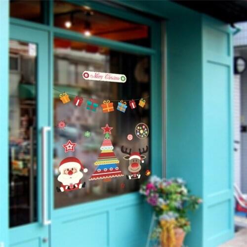 Christmas Tree Santa Claus Deer Wall Stickers Living Room Bedroom Store Window Wall Decals New Year Gift Home Decor Mural Poster