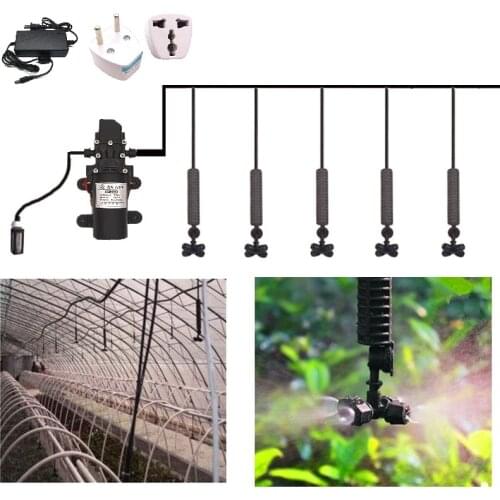8/11mm to 4/7mm Hose 12V DC Water Pump Greenhouse Automatic Irrigation Cooling System Cross Atomization Nozzle Watering Kits
