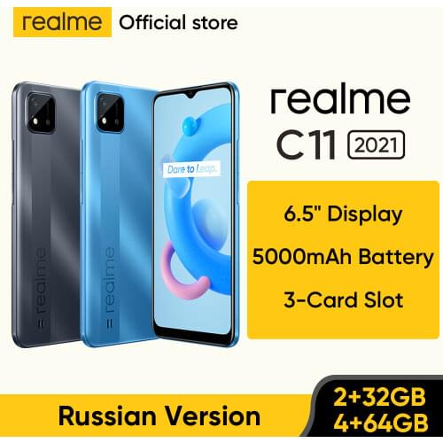 Realme C11 Mobile Phones 6.5inch 5000mAh Big Battery 40days Long Standby 3-Card Slot Android Smartphone 13MP Camera Telephone