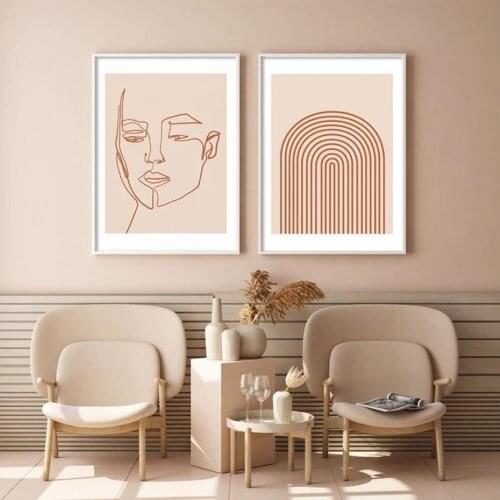 Modern Boho Style Abstract Face Line Canvas Painting Poster Print Wall Art Picture for Bedroom Interior Home Decor Waterproof