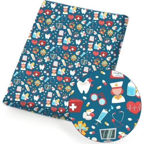 Polyester Cotton Fabric Protection Theme Nurse Cap Printed Fabric DIY Sewing Cloth Home Textile Garment 45*145cm 80 g/ Pc IBOWS