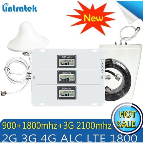 Lintratek GSM DCS WCDMA 900+1800+2100 Tri Band Mobile Signal Booster 2G 3G 4G LTE Cellular Repeater GSM 3G 4G Signal Amplifier