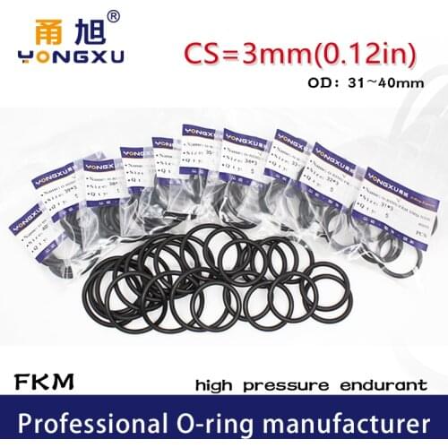 3PCS/lot Black FKM Rubber fluororubber O-rings Seals CS3mm OD31/32/33/34/35/36/37/38/39/40*3mm ORing Seal Gasket Oil Ring Washer