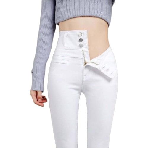 Womens Plus Size High Waist Jeans 2021New Female Spring Fall Skinny Denim Pants Ladies Skinny Cowboy Warm Pencil Trousers 5XL