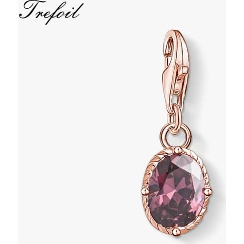 Purple Oval CZ Charm Pendant 2019 Rose Gold Color Fashion Jewelry 925 Sterling Silver Bohemia Gift For Women Fit Bracelet