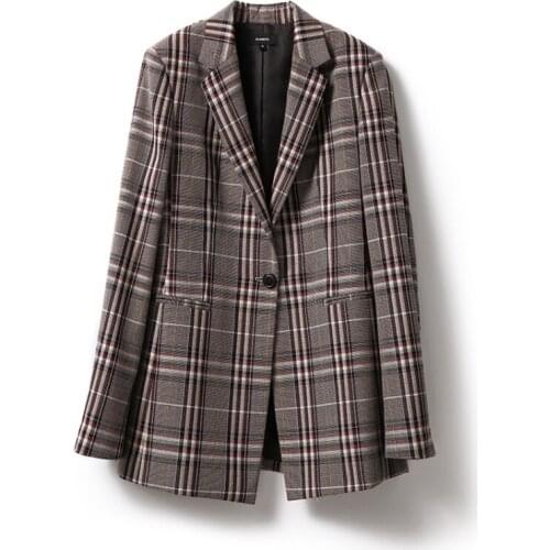 Fall Winter 2019 single button vintage plaid wool blazer women