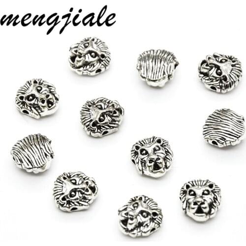 Wholesale 10pcs 12*11mm Lion Charms Beads For Jewelry Making Antique Silver Lion Spacers Beads Charm