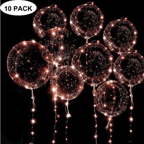 10Pack LED Light Up Bobo Balloons 18Inch Glow Transparent Helium Balloon With 3M String Lights For Party Christmas Wedding Decor