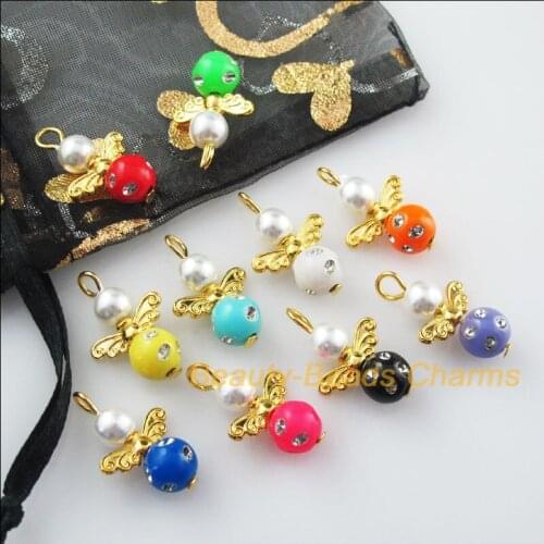 20 New Charms Mixed Dancing Angel Gold Color Wings Pendants 14x22mm