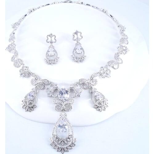 2021 Hot sale New fashion luxury water drop crystal CZ ZIRCON necklace earring set wedding party birthday jewelry free shipping