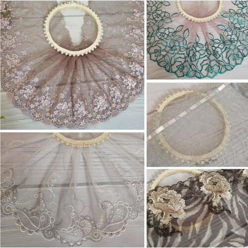 3 Yards 19cm Gray Mesh Embroidery Lace Ribbon Sewing Accessories Dress Decoration Garment Material Needlework 309