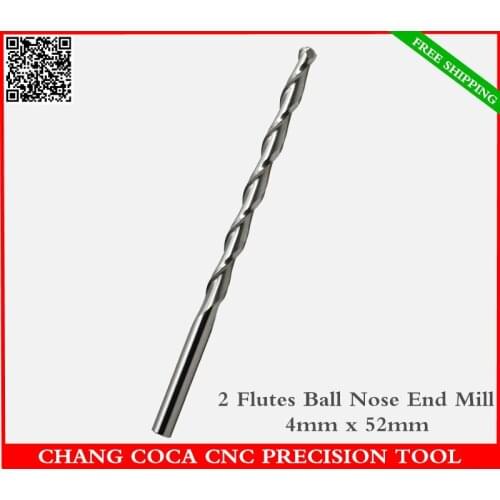 4mm*52mm,Freeshipping CNC solid carbide End Mill,tungsten steel 2 flutes ball nose router bit,wood tool,Relief Milling Cutter
