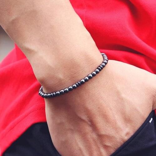 4mm Small Beaded Bracelet Man Natural Hematite Onyx Volcanic Rock Braslet Homme Charm Braclet Male Accessories Gift For Husband
