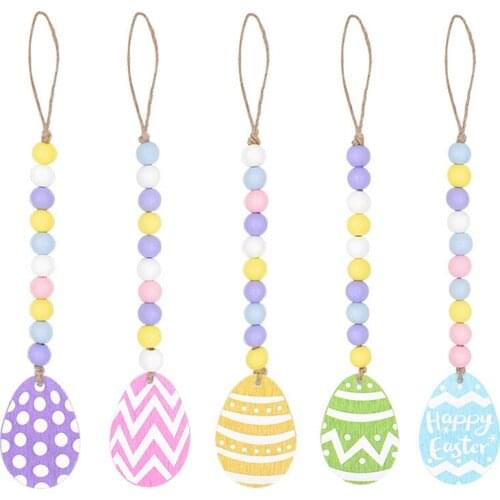 5pcs Wood Bead Garland Farmhouse Beads with Tassel Wall Decor Prayer Beads Tray Dining Table Decor Easter Decoration