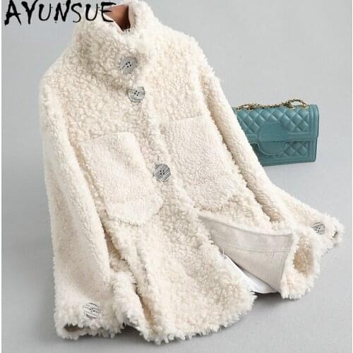 AYUNSUE Winter 100% Real Sheep Shearling Coat Female 2021 Casual Korean Wool Jackets Womens Fur Coats Casaco Feminino Gxy473