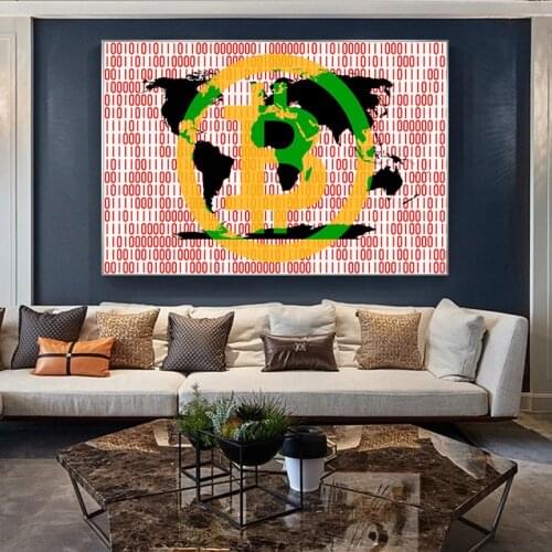 Bitcoin Picture Abstract World Map Canvas Paintings Modern Wall Art Posters and Prints Decorative Picture For Home Living Room