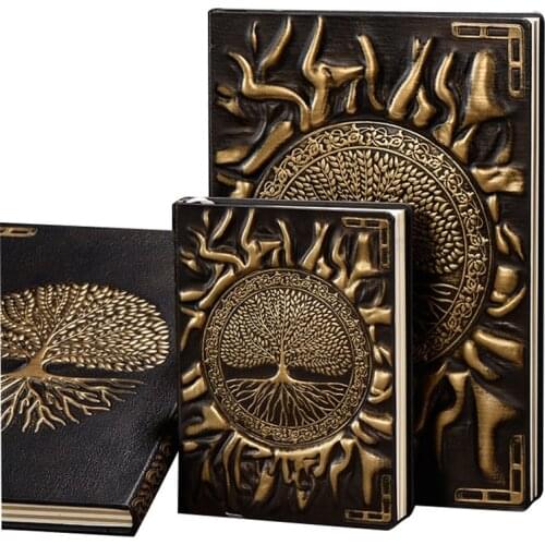A5 / A6 Notebook Tree Relief Style Black PU Travel Notebook Retro Printing Decoration Diary Exquisite Book Christmas Gift