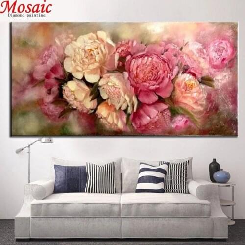 Large 5D Diy Daimond Painting pink Flowers Peony 3D Diamond mosaic kit Full Rhinestone love picture Embroidery Diamant