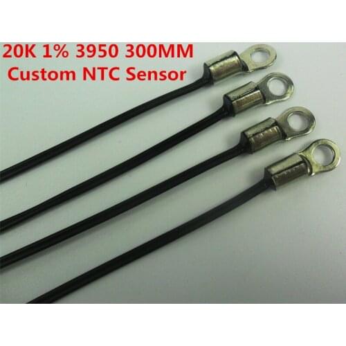 Fast Free Ship 200PCS NTC Thermistor Copper ring inside diameter 4.2MM Temperature Sensor 20K 1% 3950 300MM Custom NTC Sensor