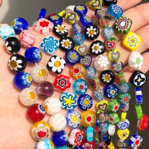 Flower Patterns Millefiori Lampwork Glass Beads for Jewelry Making DIY Bracelet 4 6 8 10mm Loose Flat Round Crafts Beads 15