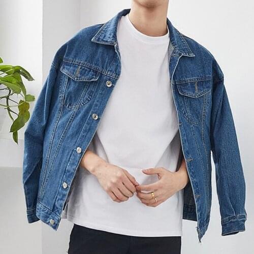 Spring Autumn 2020 teenagers loose students Korean style loose shoulder sleeve denim jacket men washed denim jacket men