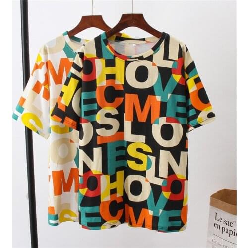 Mid-length T-shirt female loose 2020 summer new Short sleeved Harajuku style Print Women Top Plus Size D200504