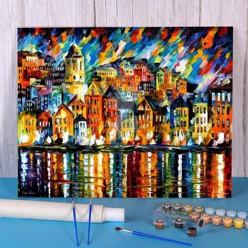 Greece - Harbor Painting By Numbers Set Oil Paints 50*70 Boards By Numbers Decorative Paintings Crafts For Handicraft