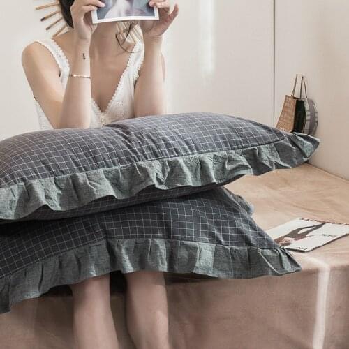 Cilected Nordic Lotus Leaf Lace Cotton Pillowcase 48*74Cm A Pair Of Geometric Lattice Stripes Simple Cushion Cover Home Decor