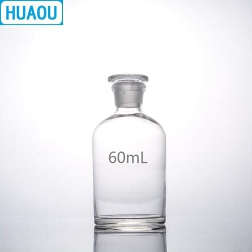 HUAOU 60mL Narrow Mouth Reagent Bottle Transparent Clear Glass with Ground in Glass Stopper Laboratory Chemistry Equipment