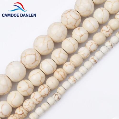CAMDOE DANLEN Artificial Howlite White Turquoises Stone Beads 4 6 8 10 12 MM Fit DIY Bracelet&Necklace Jewelry Making Wholesale