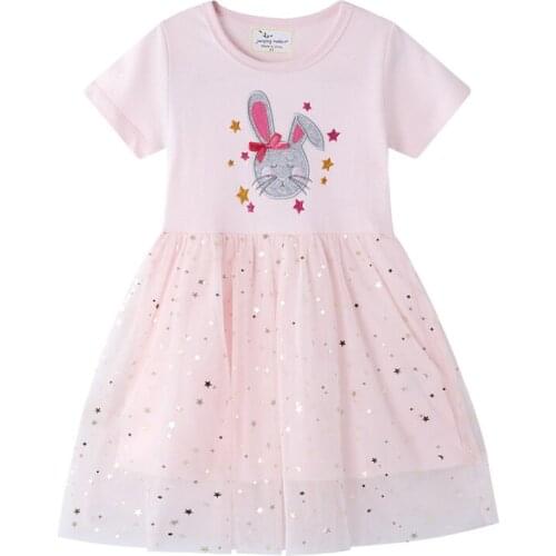 Jumping meters 2020 new girls dress cotton summer short sleeve mesh princess dress party dress printed cartoon dress for girls