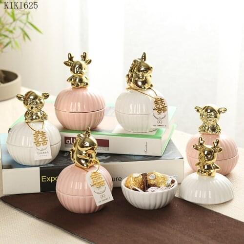 Creative Ceramic Candy Box Animal Storage Jar Household Small Delicate Jewelry Tea Snack Storage Jar Craft Gift Home Decoration