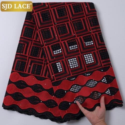 SJD LACE Red African Cotton Laces Fabric High Quality Swiss Voile Lace In Switzerland With Stones Dubai Style For Weeding A2206