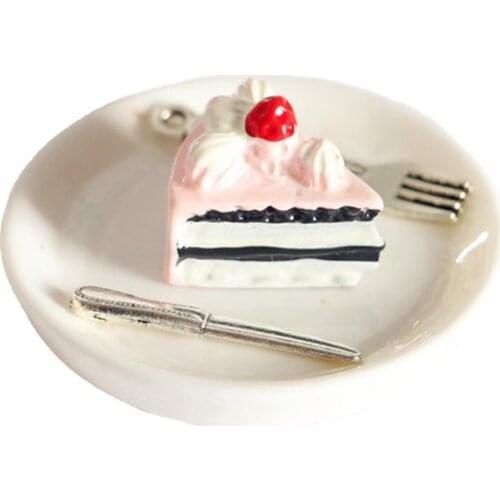 Dollhouse Mini Cake Dish Miniature Simulation Knife Fork Kitchen Toy Tableware