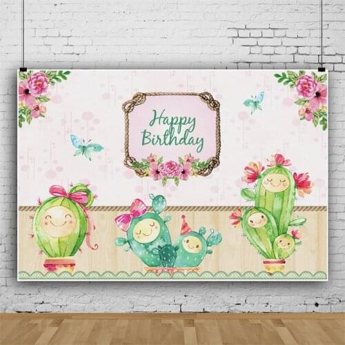 Cute Smiling Cactus Potted Cartoon Backdrops Photo Background Decors for Happy Birthday Portrait Photography Props Photocall
