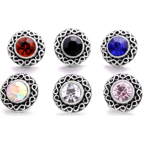 Flower Rhinestone Mini Buttons Charms 12mm Metal Snap Button for snap jewelry XH6029