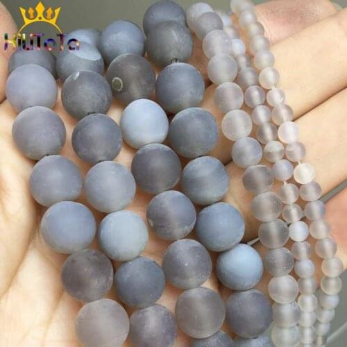 Natural Stone Beads Round Dull Polish Matte Grey Agates Beads For Jewelry Making DIY Bracelet Accessories 15inches 4/6/8/10mm