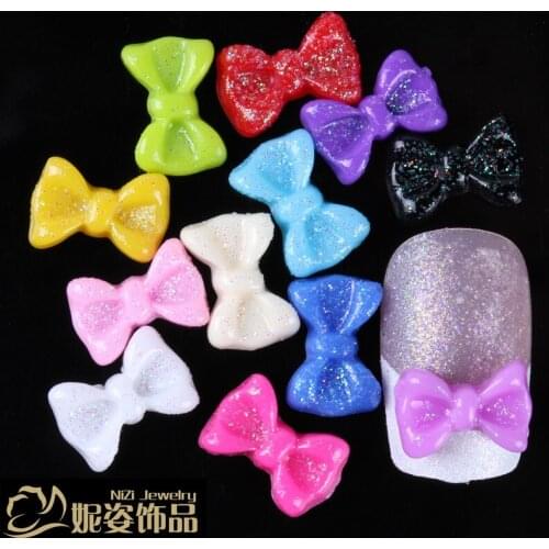 New 200pcs 11x8x3mm 3D beauty Glitter bowknot nail decoration free shipping