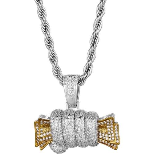 Hip Hop AAA CZ Stone Bling Ice Out Gold Hold Money Pendants Necklace for Men Rapper Jewelry Drop Shipping
