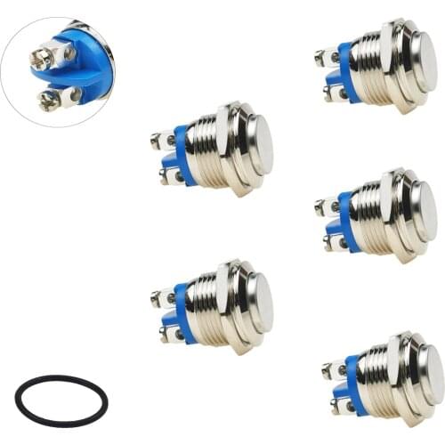 5 Pcs 16mm Start Metal Light Horn Push Button Switch IP67 Button Self-reset 1NO High/Flat/Shape Round Momentary