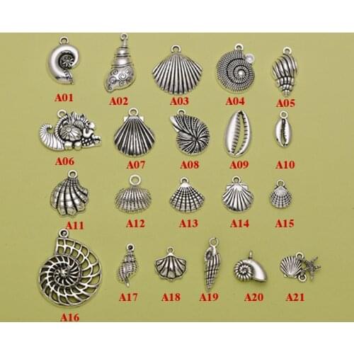 Shell Charms, Antique Silver plated Conch Pendants/Charms, DIY supplies, jewelry making