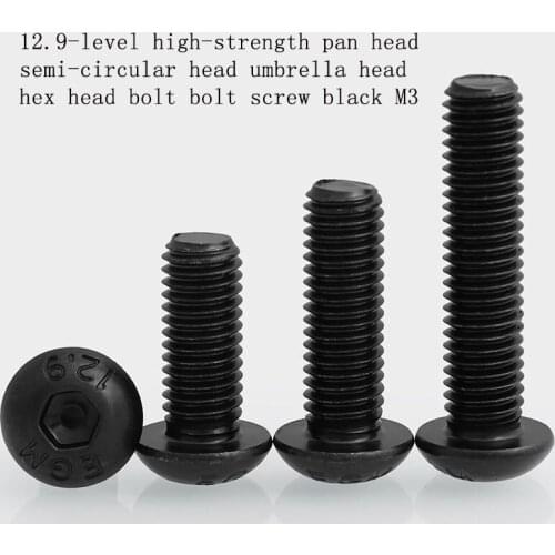 12.9-level high-strength pan head semi-circular head umbrella head hex head bolt bolt screw black M3，fit ftx vrx racing rc cars