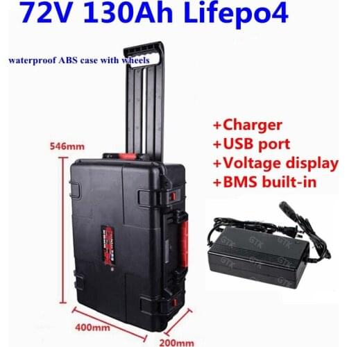 Portable 72V 130Ah 120Ah 100Ah Lifepo4 lithium battery with BMS for electric motoecycle RV golf cart starting power +10A Charger