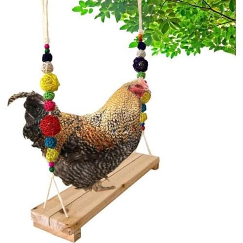 Bird Chicken Stand Chicken Swing Toy Colorful Handmade Wooden Perch with Bells for Bird Parrot Pet Trainning