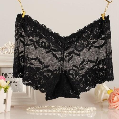 Floral Embroidered Sexy Lace Womens Underwear Temptation Hollow Out Boxer Panties Seamless Plus Size Female Briefs Sex Lingerie