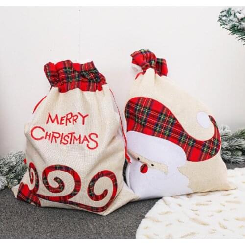 Cute Drawstring Santa Claus Deer Pattern Child Candy Gift Bag Container Christmas Ornament Home Party Xmas Decoration
